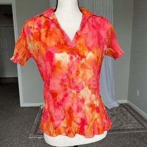 Vintage Cache Y2K Semi Sheer Orange Pink Organza Textured Blouse Size Small
